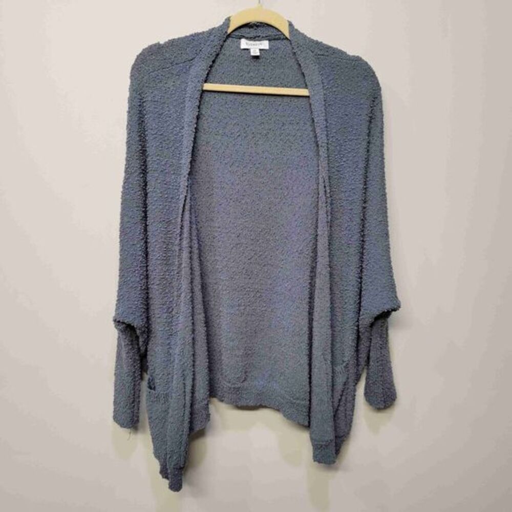 Evereve Cardigan Sweater XS Blue Boucle Cocoon Pockets Slouchy‎ Oversized Baggy